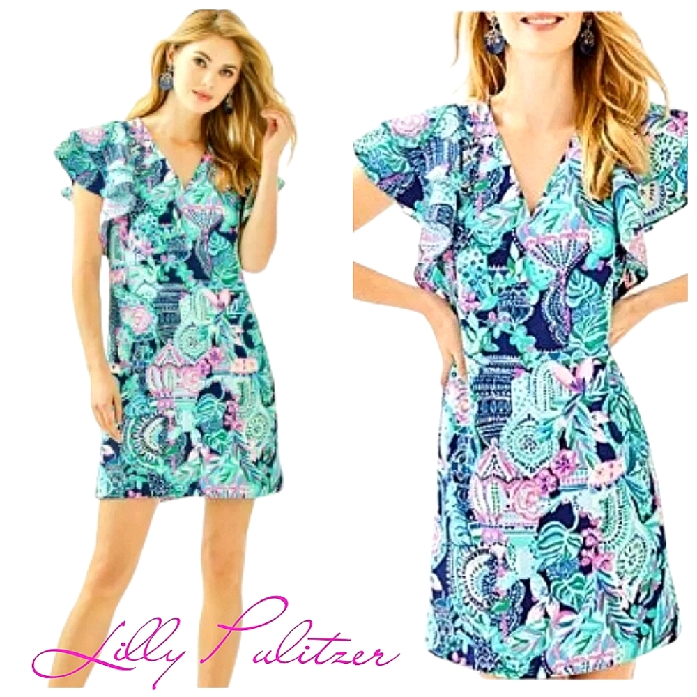Nwot Lilly Pulitzer Multicolor Blues/Pinks Kathie Double Flutter Sleeve …